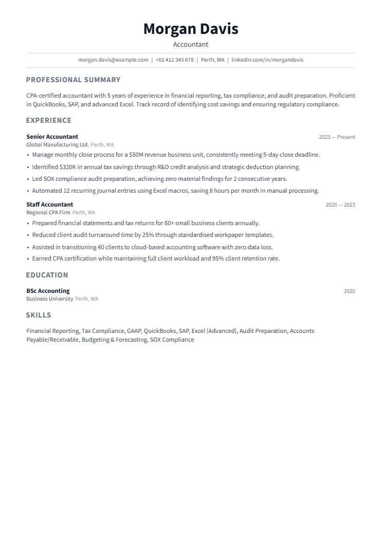 Accountant resume template preview