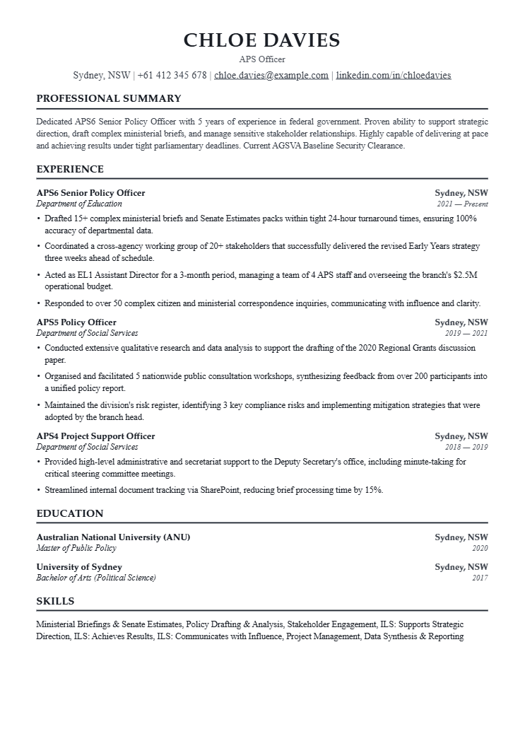 APS Officer resume template preview