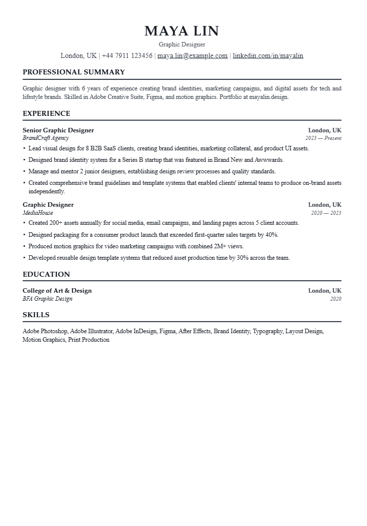 Graphic Designer resume template preview