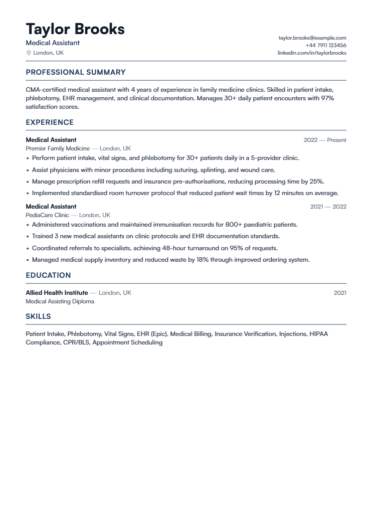 Medical Assistant resume template preview