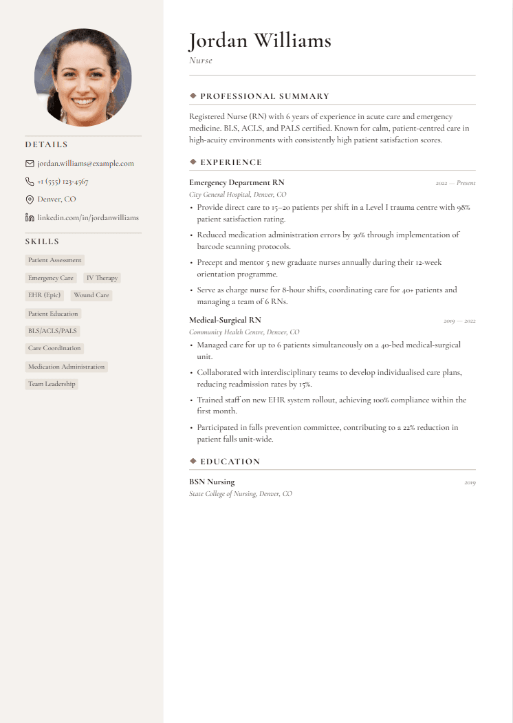 Nurse resume template preview