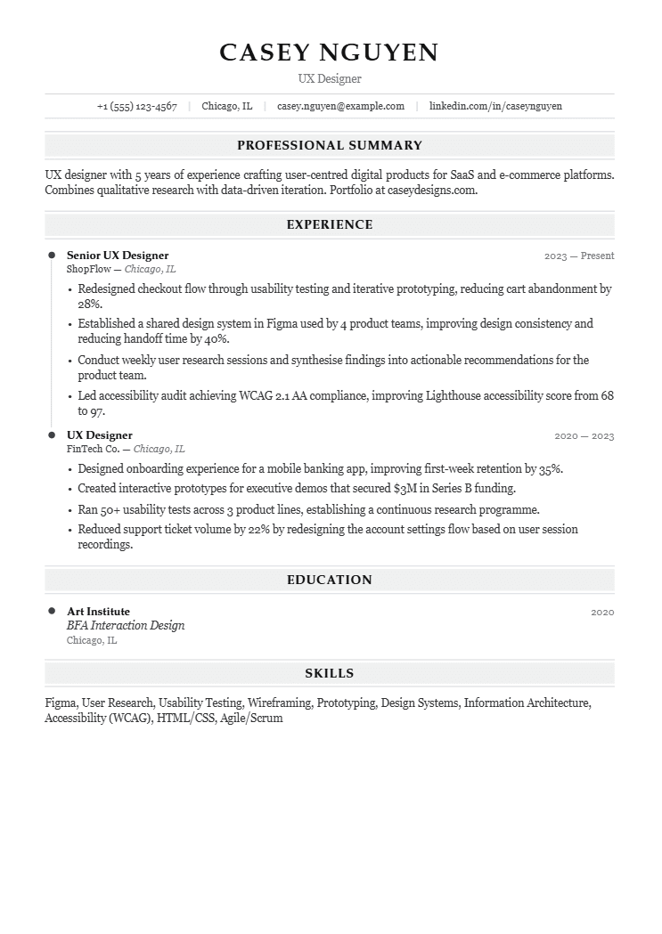 UX Designer resume template preview