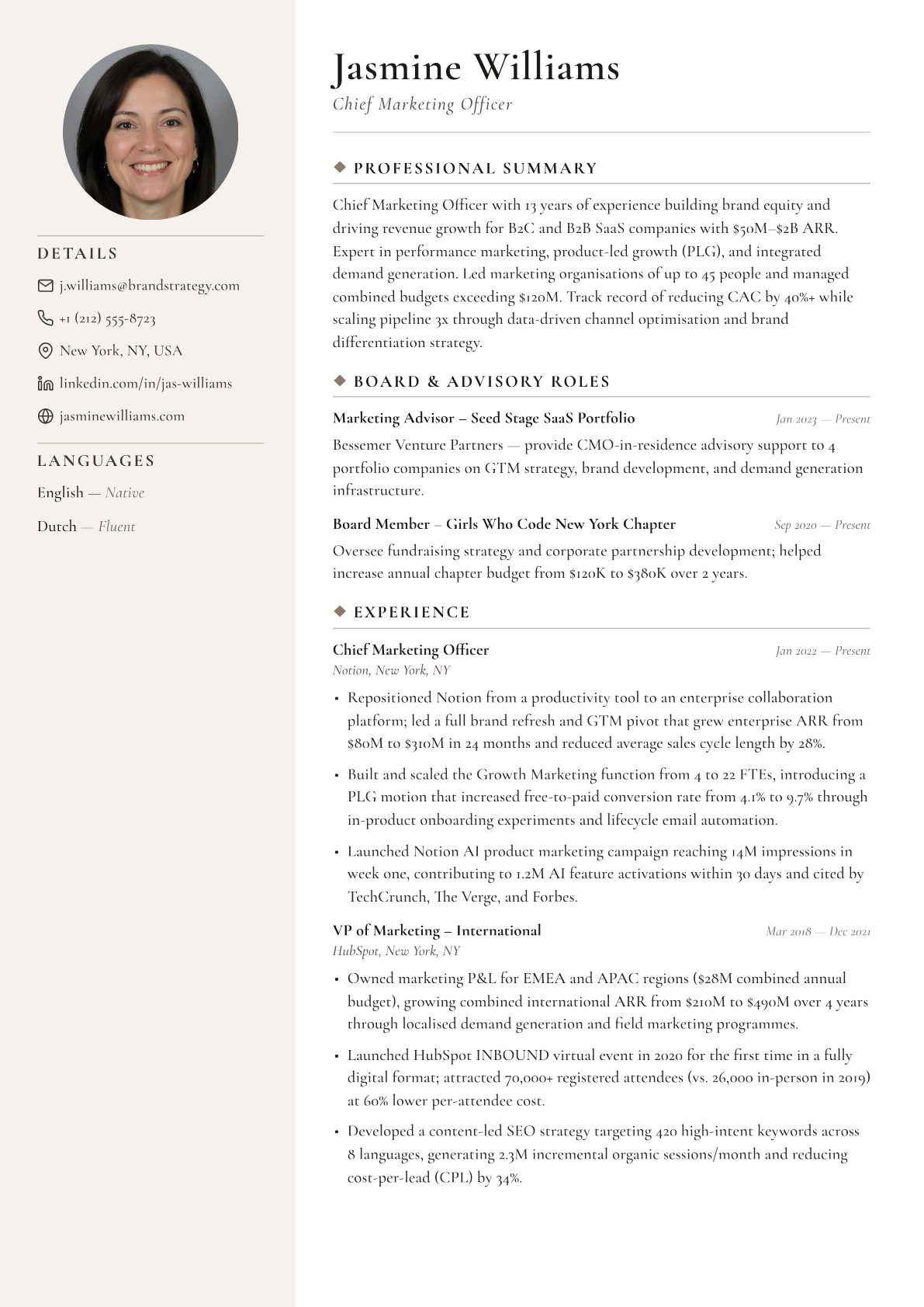 Editorial resume template preview